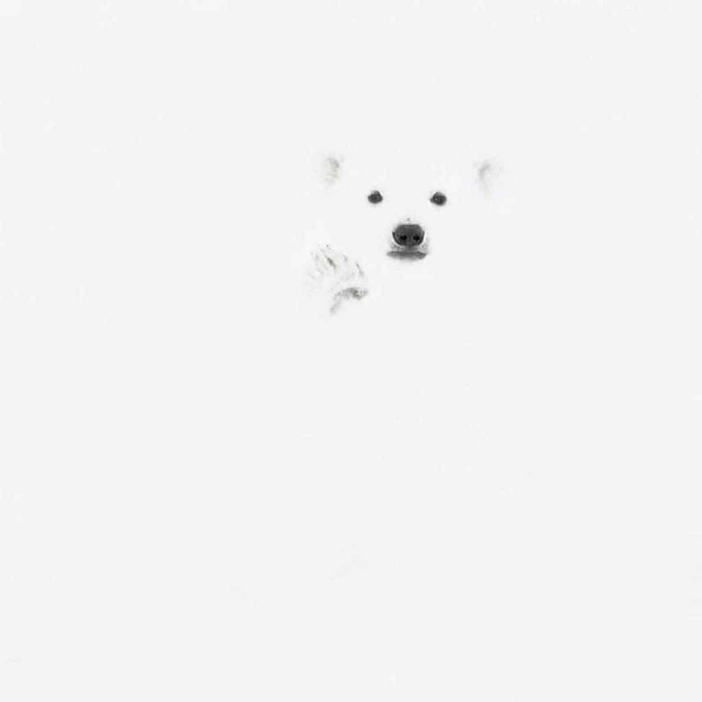 A polar bear cub sitting in the snow — the original photo before background removal